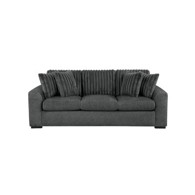 Zian Sofa, Dark Gray Microfiber And Corduroy, 4 Matching Pillows, 92 Inch