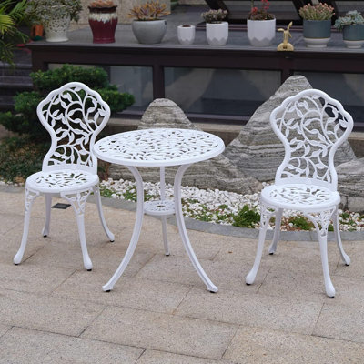 Ensemble bistro de patio 3 pièces en fonte d'aluminium pour l'extérieur de jardin avec tables et chaises en métal antirouille blanc Bisrto