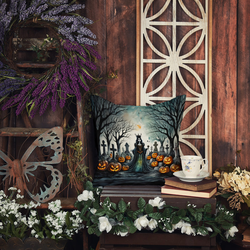 Coussin décoratif intérieur / extérieur en polyester More / Spooky More Spooky Halloween, 14 po x 14 po