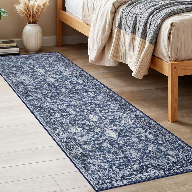 Tapis de couloir 2 x 6 tapis de couloir à motif floral rétro lavable avec tapis en caoutchouc antidérapant pour couloirs