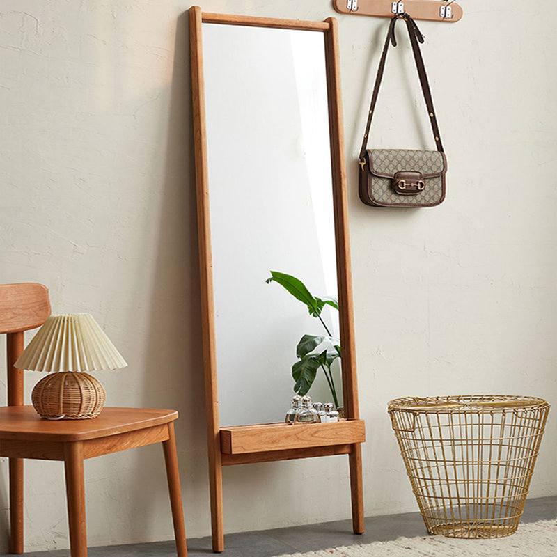 Miroir pleine grandeur rectangulaire en bois manufacturé, Bois de cerisier