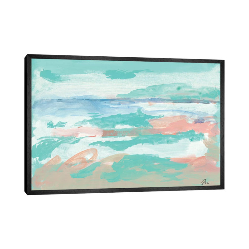 The Seahorse Beach by Jessica Mingo - Print on Canvas, Black Floater Framed, 66.04cm H x 101.6cm W x 3.81cm D