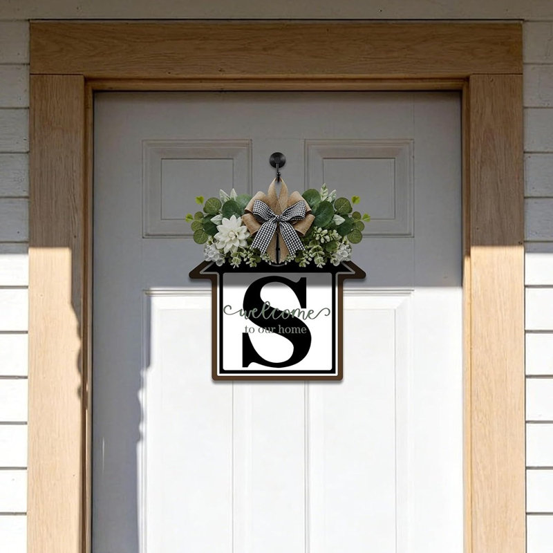 Personalized Last Name Initial Wreath For Front Door – All-season Eucalyptus Welcome Decor For Porch, Farmhouse, And Wall Display (letter D)