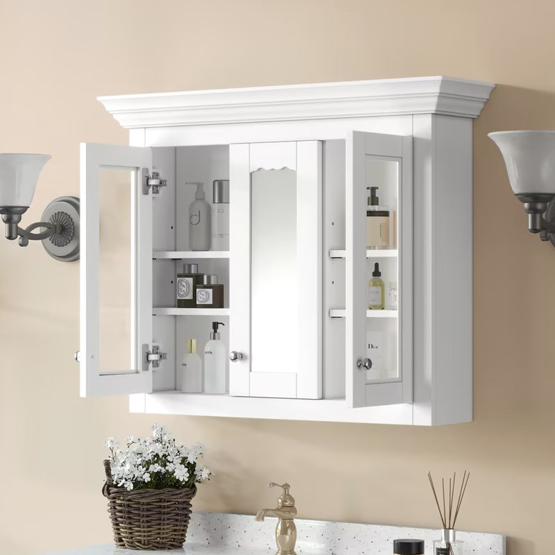 Armoire de rangement murale 35 po avec miroir et rangement, 5 tablettes réglables, conception moderne, peu encombrante, facile à assembler et à ranger, armoire de rangement blanche