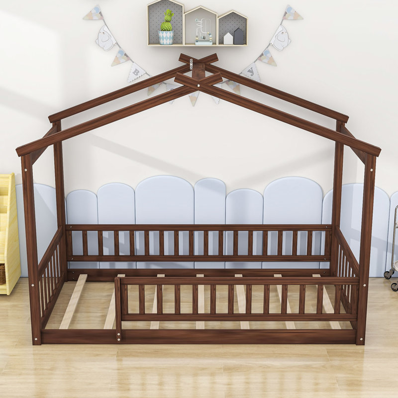Vonie Wood Daybed with Roof and Slats, Walnut, Twin