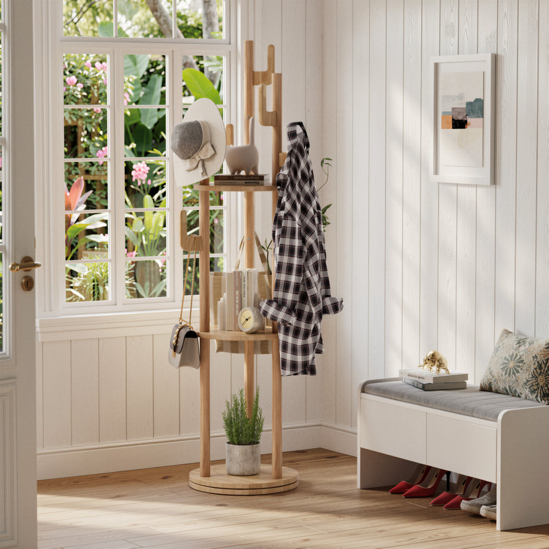Solid Wood Freestanding 9 - Hook Coat Rack