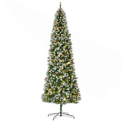 9Ft Pre-Lit Snow-Dipped Artificial Christmas Tree With Realistic Branches, 460 LED Lights, Pine Cones, Red Berries And 1298 Tips
