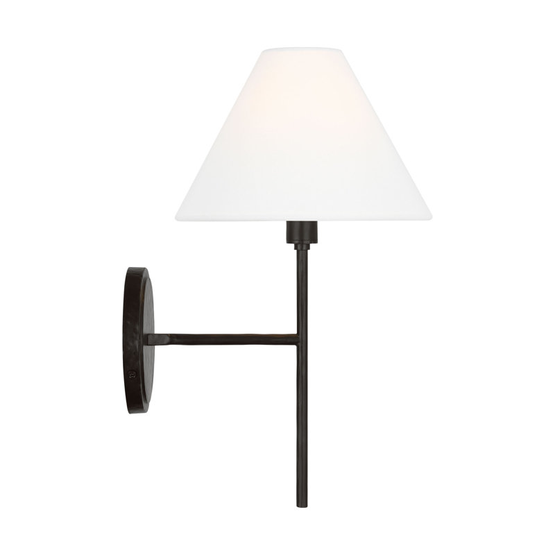 Chapman & Myers Ridgewood Bathroom Bedroom Wall Fixture With White Linen Shade, 14.25" H x 8" W x 9.375" D, Aged Iron
