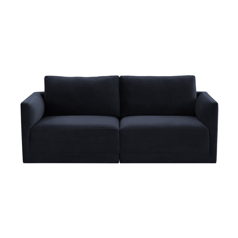 Causeuse modulaire en velours à accoudoirs arrondis 74 po Deirdre, Velours marine
