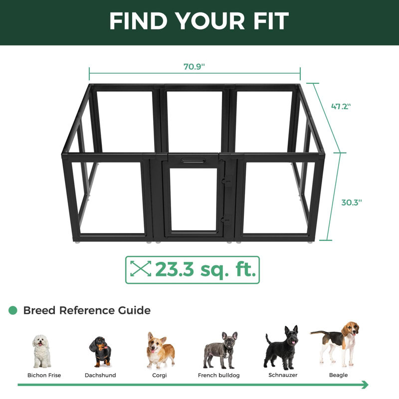 Parc d'intérieur pour chien en acrylique AuraSpace de FXW pour petits et moyens chiens, 30 po, 10 panneaux, noir, Noir