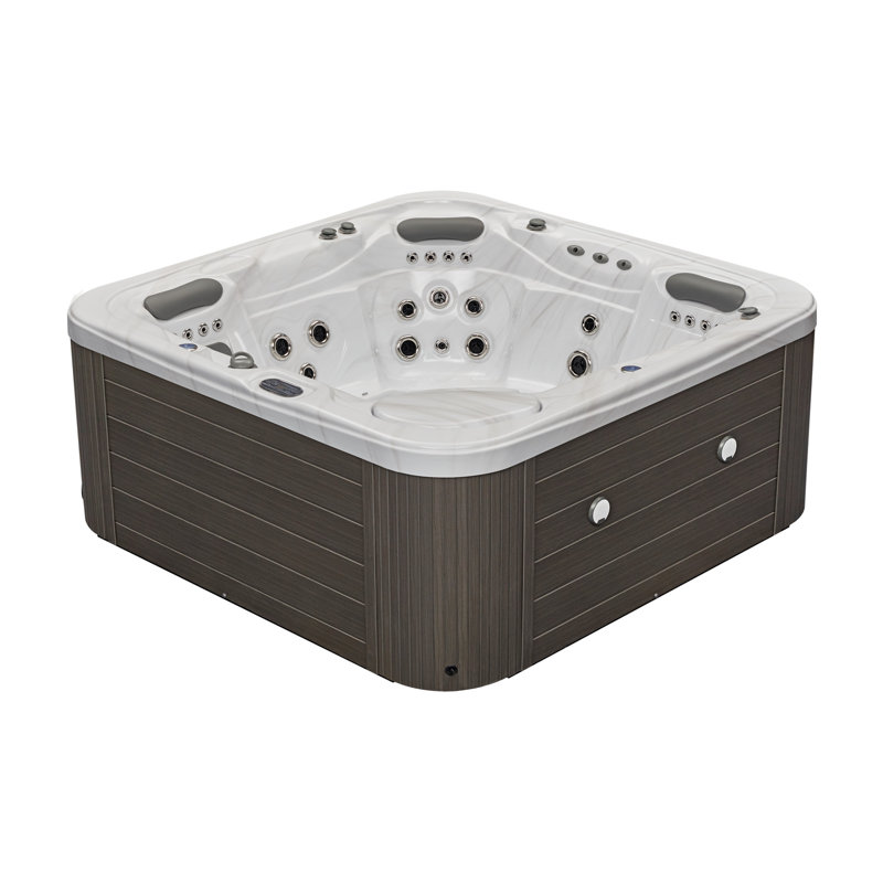 Luxury Gray Acrylic 6-Person Square Hot Tub with LED Lighting