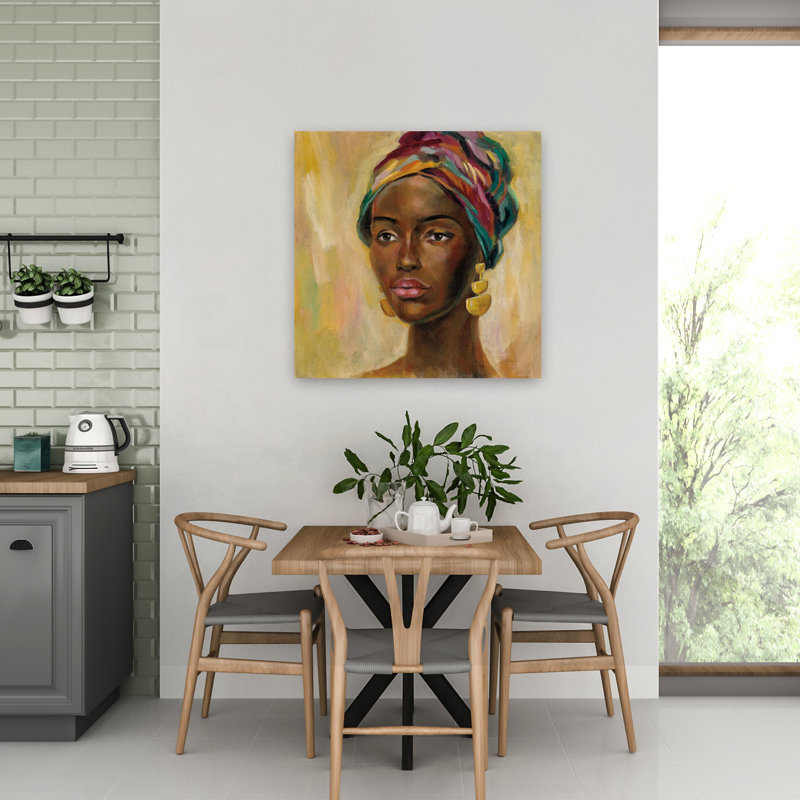 Art contemporain africain avec femme africaine, H 32 po x l 32 po