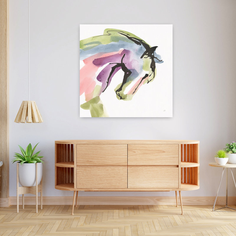 Chevaux rois contemporains I avec art abstrait noir, H 36 po x l 36 po