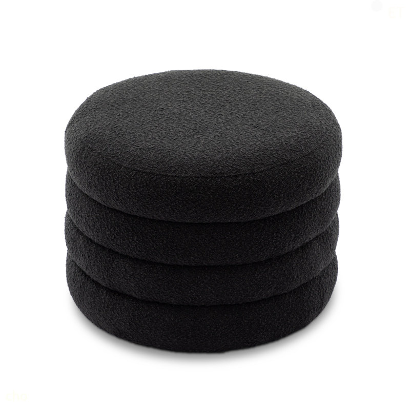 Tomkiel Round Storage Ottoman, Black Boucle