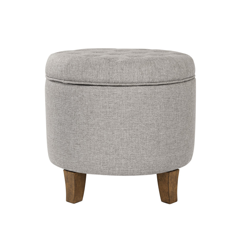 Round Button-Tufted Storage Ottoman, Gray
