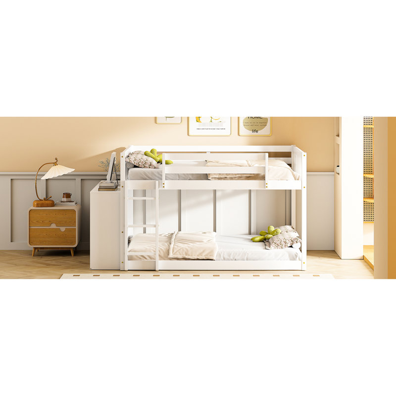 Lit superposé simple en bois massif blanc avec rangement pratique, 4 tiroirs et 3 tablettes - blanc, espace généreux, Blanc