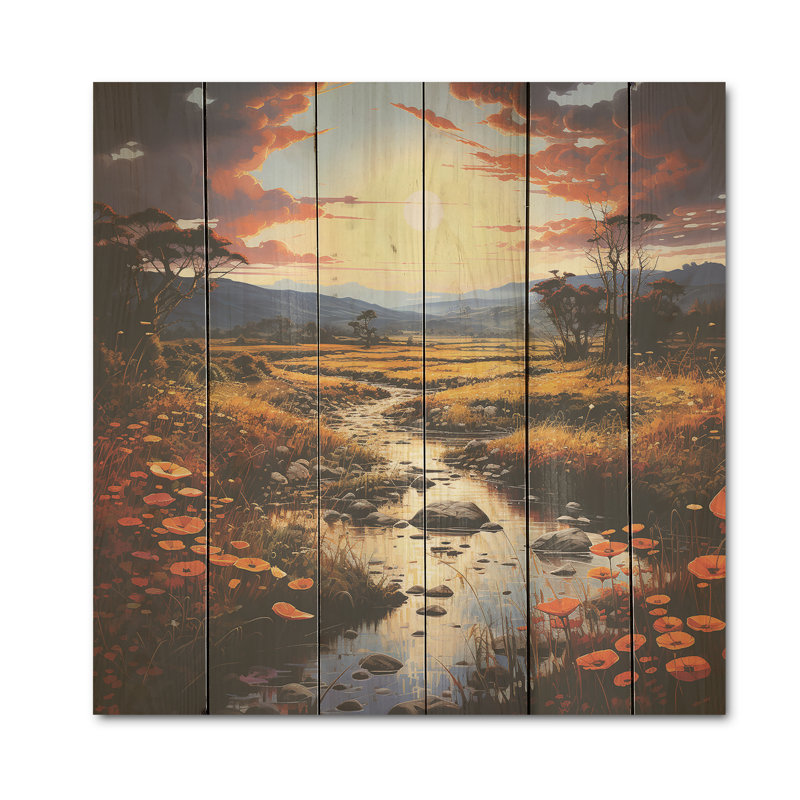 «Neo Expressionism Harmony Of River» - art mural en bois néo-expressionniste sur bois de pin naturel, H 36 po x l 36 po