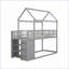 Lit superposé simple / simple en bois de pin massif avec tablettes de rangement et tiroirs gris-132803340