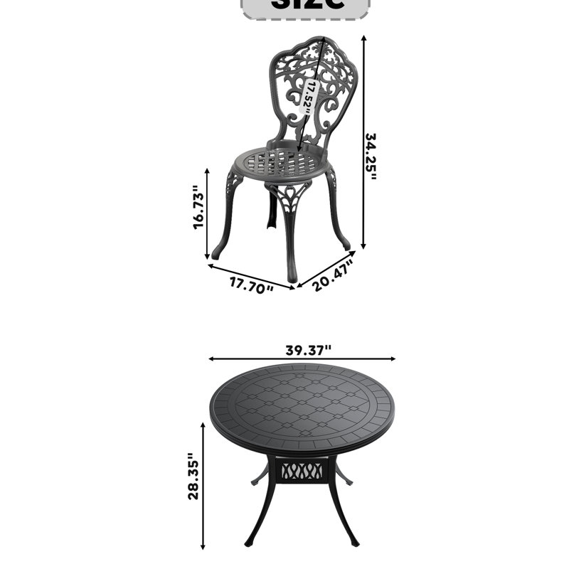 3 meubles d'extérieur en fonte d'aluminium, noir, sculptures élégantes, revêtement, chaise ergonomique, repas facile à assembler en tout temps 3, savoir-faire de qualité, sièges confortables, outils fournis
