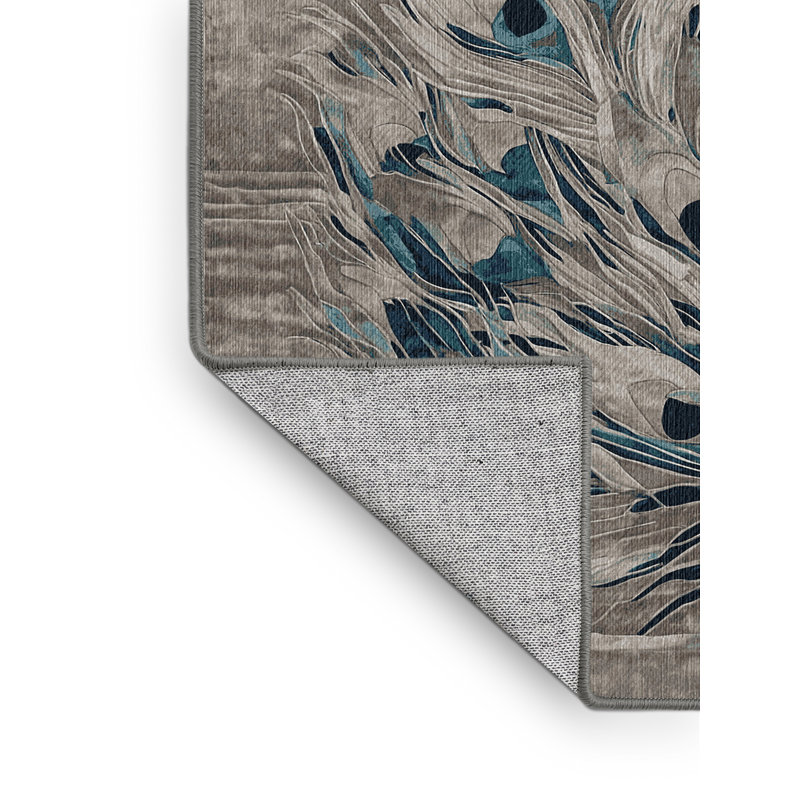 Machine Washable Gray Area Rug, Round 5'