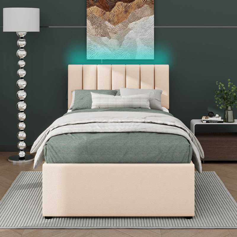 Lit plateforme tapissier avec lit gigogne Ramonda, Beige