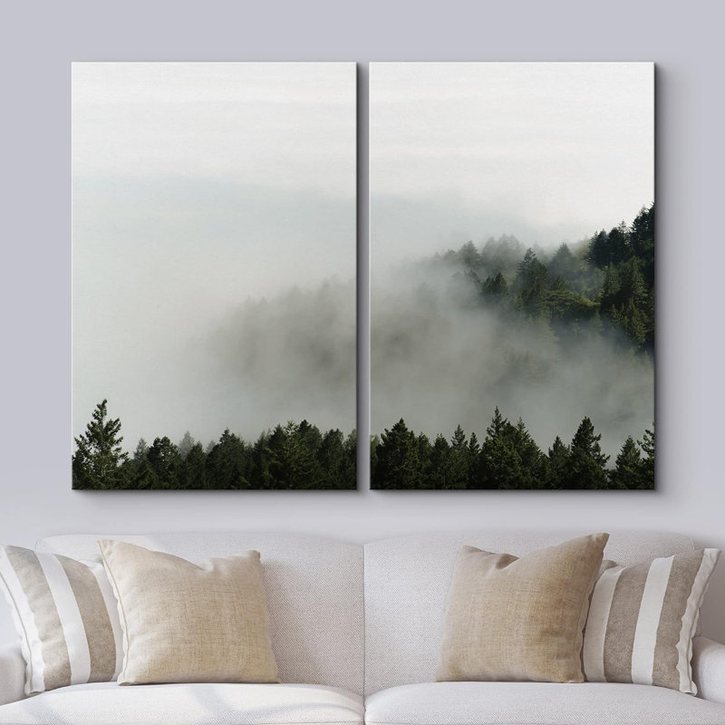«Misty Morning In Mountain Forest Landscape Decor Decor Nature Modern Rustic Scenic On Canvas», reproduction de 2 pièces