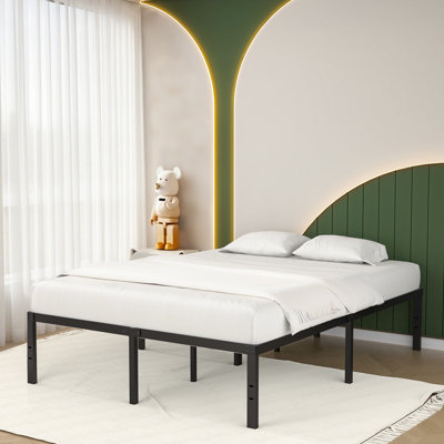 16" Black Metal Bed Frame Headboard Compatible Platform Bedframe