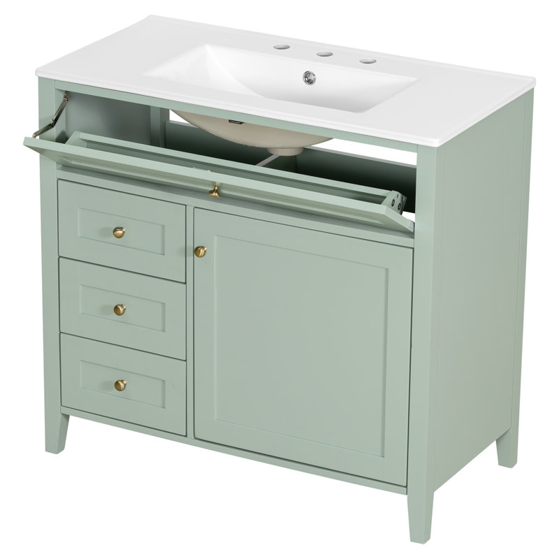 36'' Bathroom Freestanding Vanity With Ceramic Sink, Green