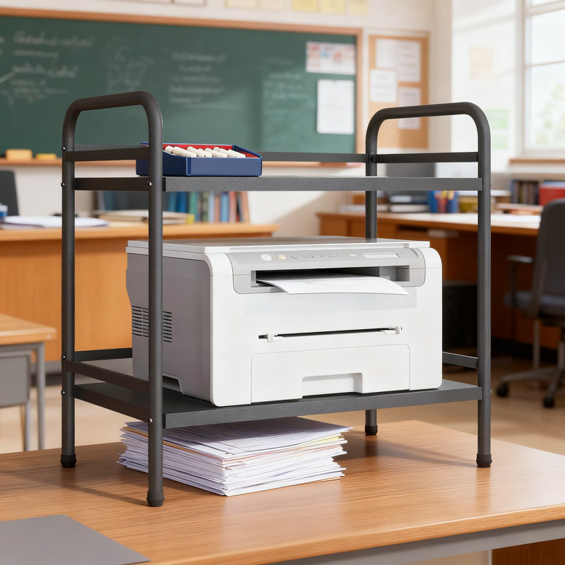 2-Tier Under Desk Printer Stand With Wheels, Metal Rolling Storage Cart And Organizer For Home Office