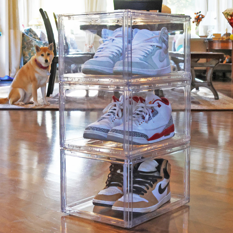 Boîtes de rangement de chaussures empilables - ensemble de 3, ouverture avant rabattable