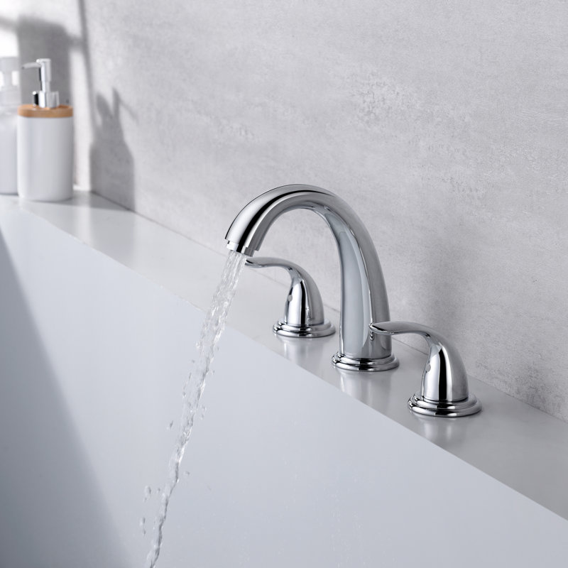 Robinet de baignoire romaine à haut débit à deux poignées à fixation sur le comptoir avec valve, Chrome