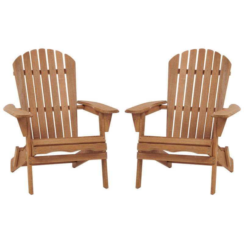 Wooden Folding Adirondack Chairs, Set Of 2, Pre Assembled Backrest For Patio, Garden, Backyard, Porch