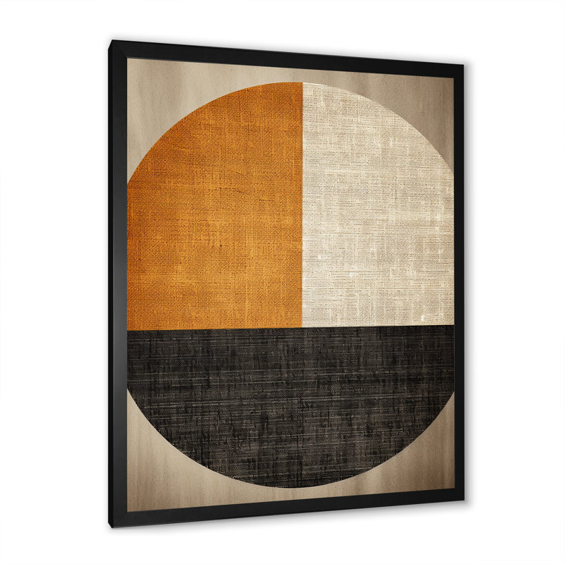 Formes géométriques orange et noires - Collages abstraits, art mural, Cadre simple noir, H 32 po x l 16 po x P 1 po