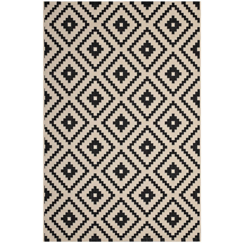 Black and Beige Geometric Diamond Trellis Indoor/Outdoor Area Rug