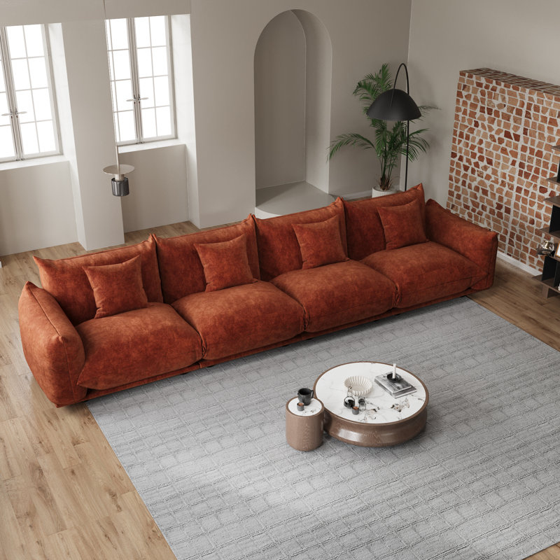  Canapé modulaire rembourré 4 pièces en chenille 4 pièces pour petit espace, salon, Orange, H 33 po x l 135,4 po x P 38,1 po