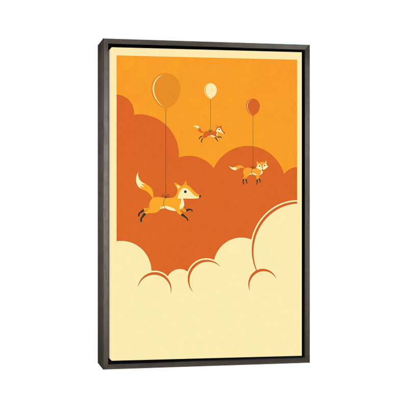 Volée de renards, art encadré, H 60 po x l 40po x P 1,5 po, Toile avec cadre gris foncé rustique