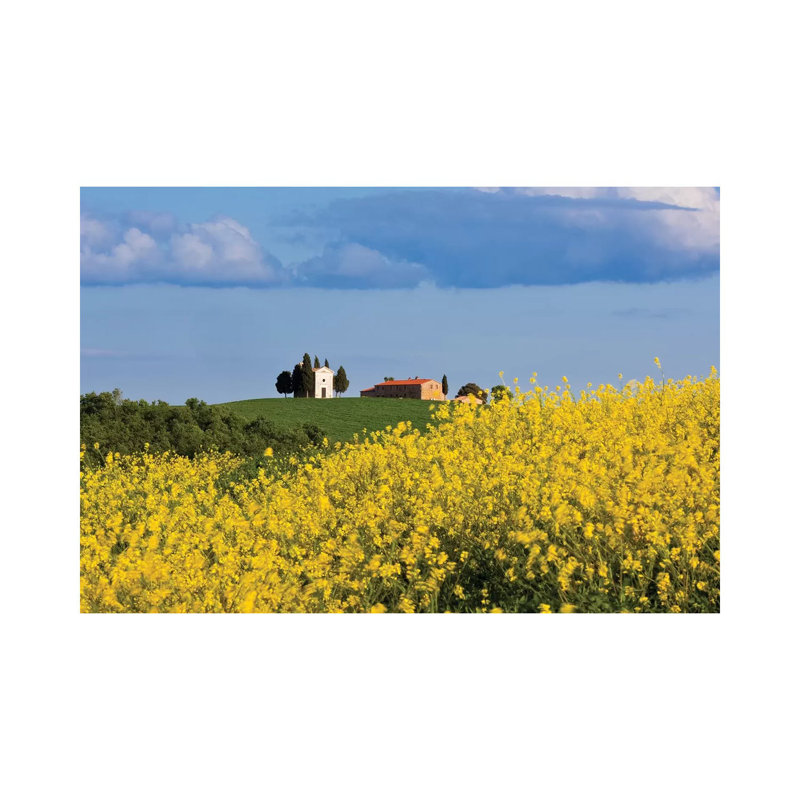 Italy, Tuscany, Val D'Orcia. Chapel Of Vitaleta And Farmhouse. by Jaynes Gallery - Wrapped Canvas Print