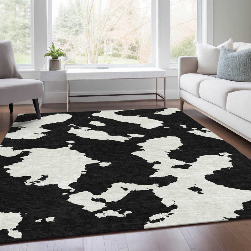 Premium Machine Washable Prisco Black Rug, Rectangle 10' x 14'