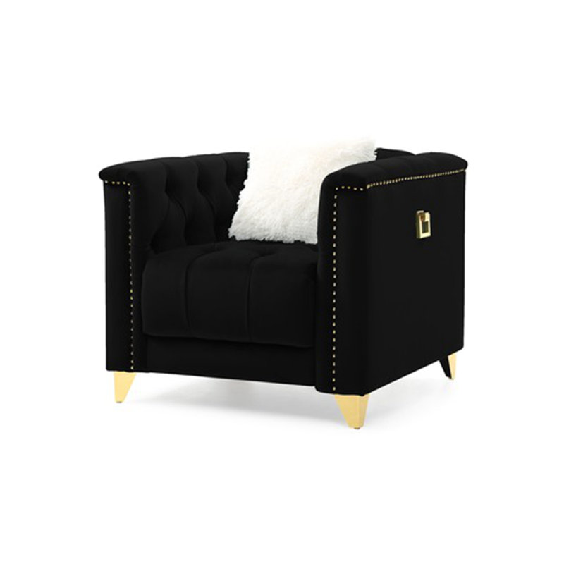 Fauteuil en velours Truluck, Or, Velours noir