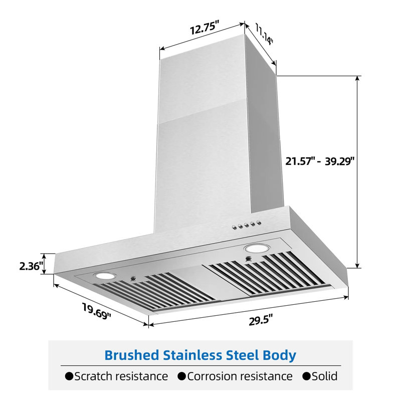 Hotte murale 30 pouces en acier inoxydable