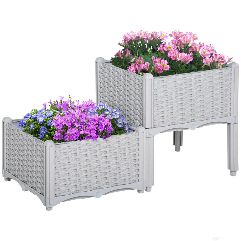 2 Piece Raised Garden Bed with Legs, Self-Watering Planter Box Raised Bed to Grow Flowers, Herbs & Vegetables, Gray