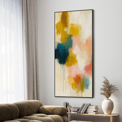 Extra Large Colorful Abstract Wall Art Print - Yellow, Pink, and Teal Drip Contemporary Artwork Modern Decor for Living Room or Bedroom, Frame Assembly Required (Frame Assembly Required)