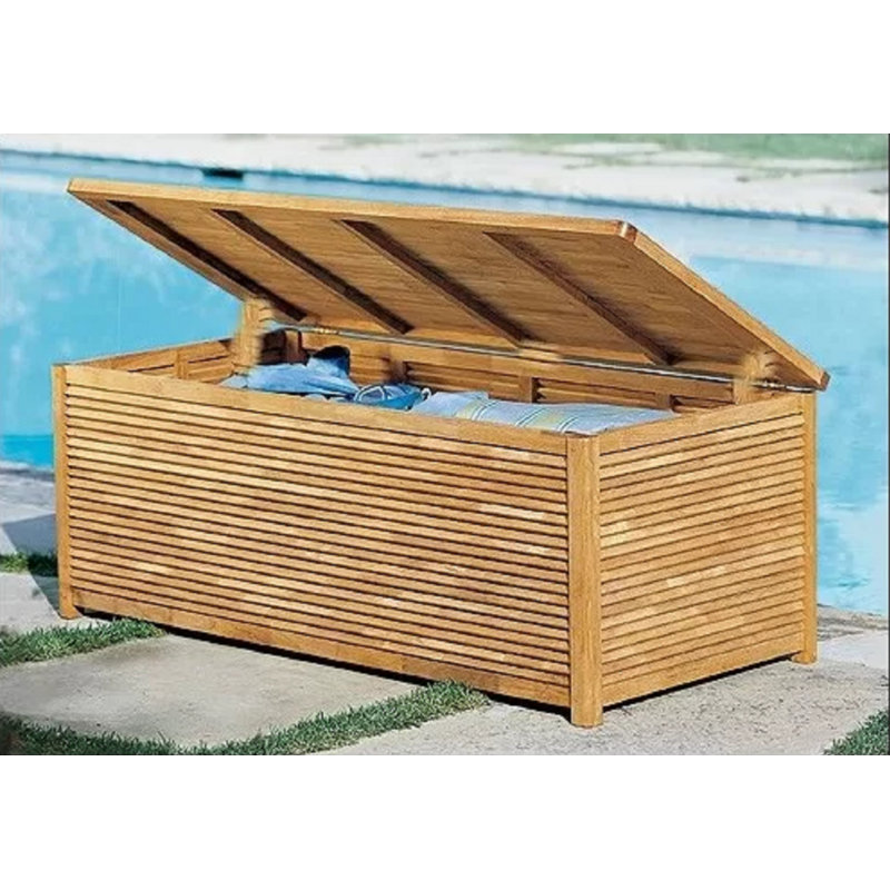 Teak Wood Outdoor Patio Storage Deck Box with Hinged Lid