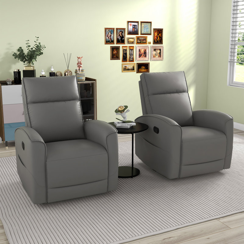 30.7'' Wide Modern and Breathable Vegan Leather Manual Swivel and Rocker Recliner With Storage Pocket, Gray