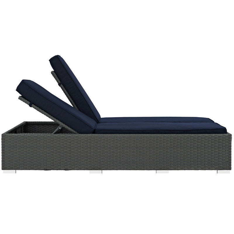 Modway Sojourn Wicker Rattan Outdoor Patio Double Chaise in Chocolate Navy, Canvas Navy Sunbrella® Canvas