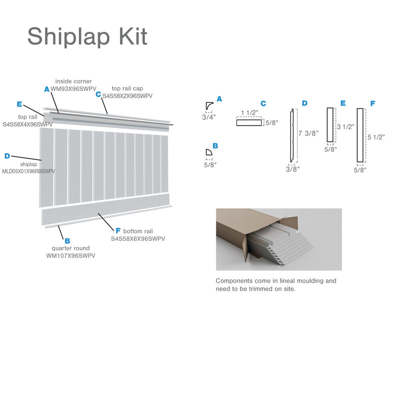 56" White PVC Nickel Gap Shiplap Wainscoting Kit