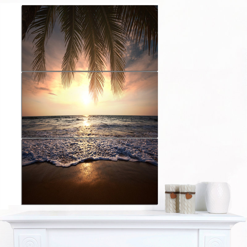 «Tropical Beach with Palm Leaves», ensemble de 3 reproductions de photos sur toiles tendues