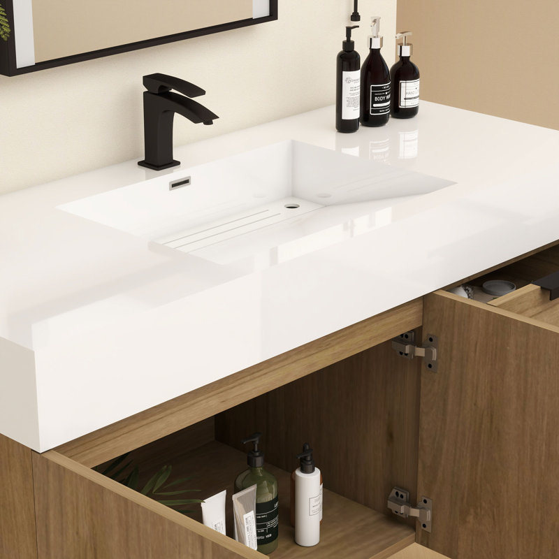 Meuble-lavabo mural simple 48 po Jessica, Chêne blanc