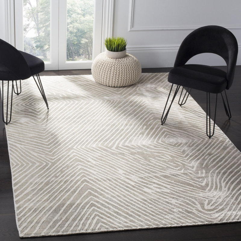 Tapis beige / gris en soie / coton tissé à plat à la main Abenamar, Rectangle 9 pi x 12 pi