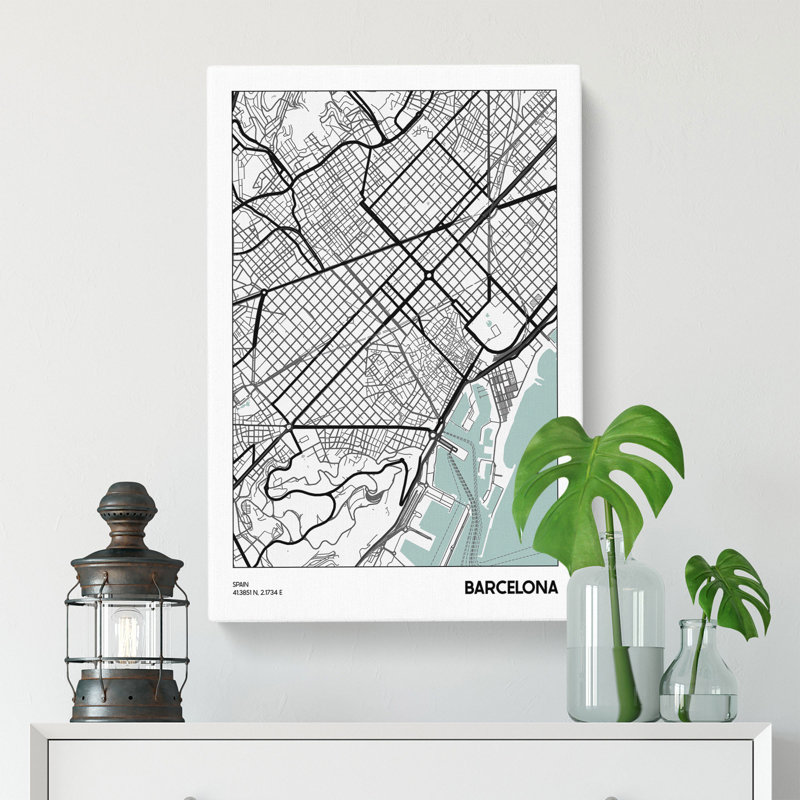 Map Barcelona Spain - Wrapped Canvas Print, 50cm H x 35cm W x 3cm D